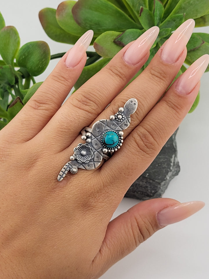 925 Sterling Silver Turquoise Floral Snake Ring