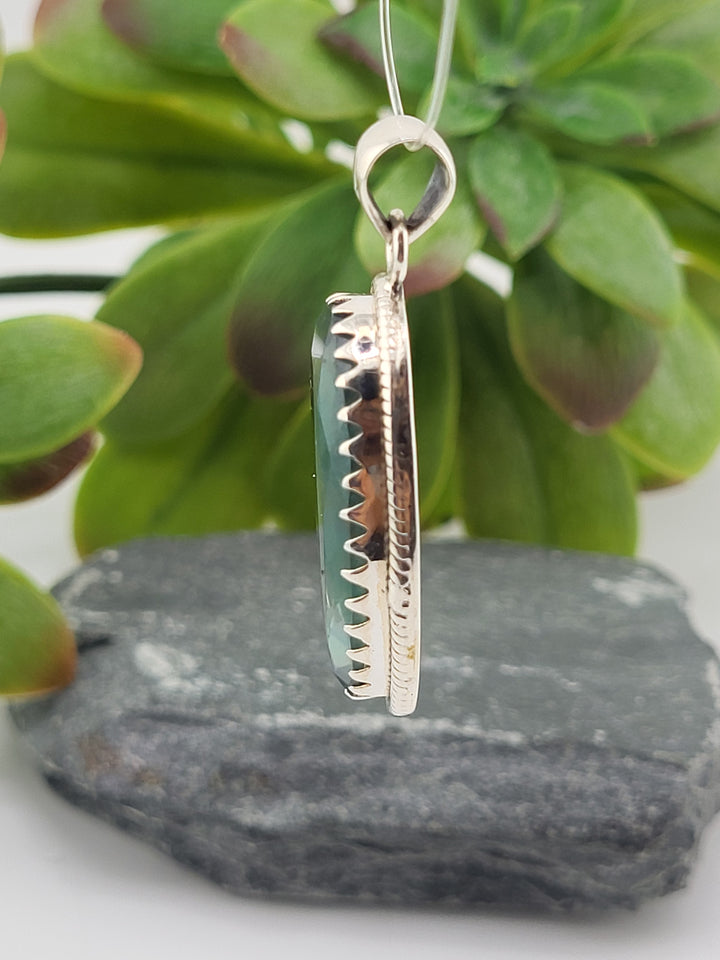 925 Sterling Silver Oval Rainbow Fluorite Pendant