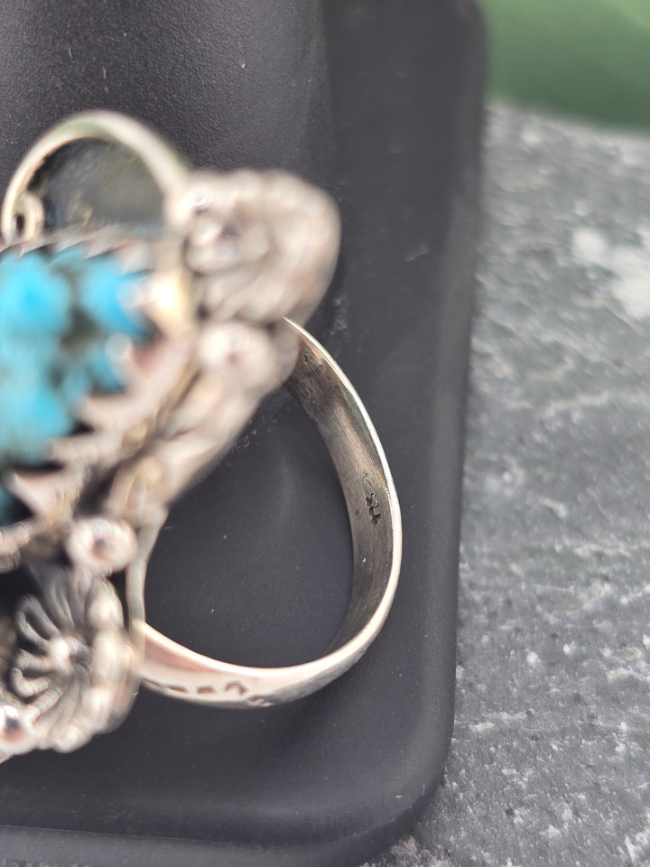 Double stone Kingman Turquoise sterling silver 925 ring size 7