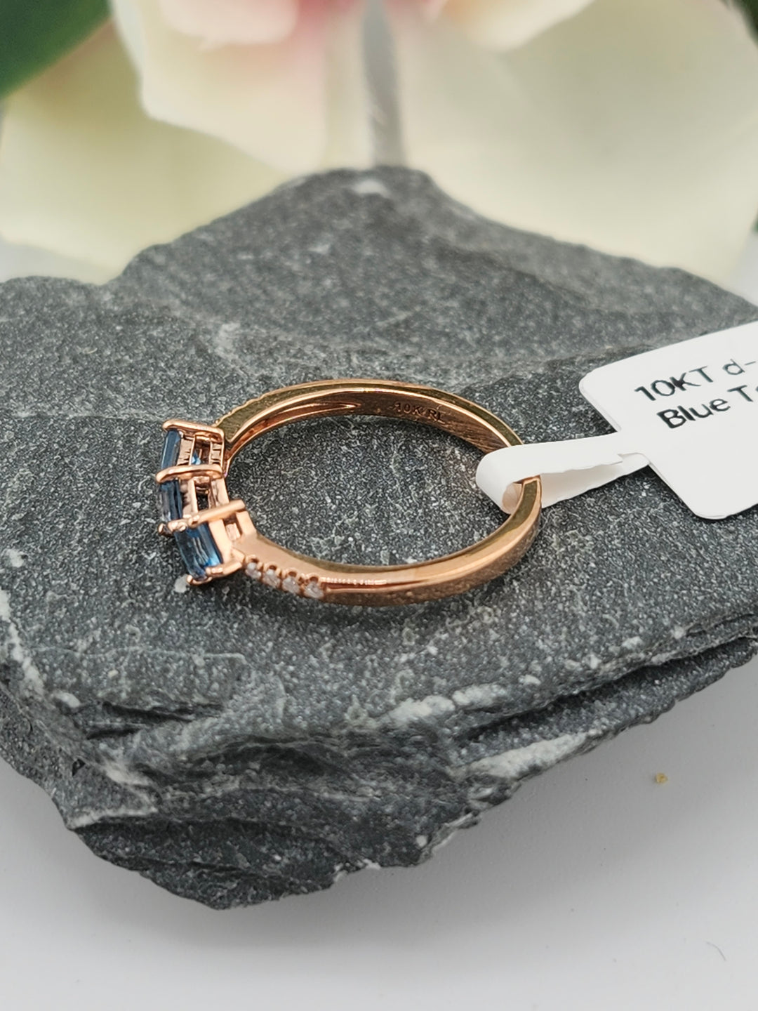 10K Rose Gold Diamond and Blue Topaz Ring