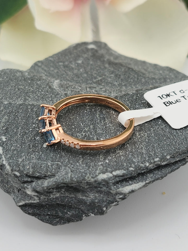 10K Rose Gold Diamond and Blue Topaz Ring