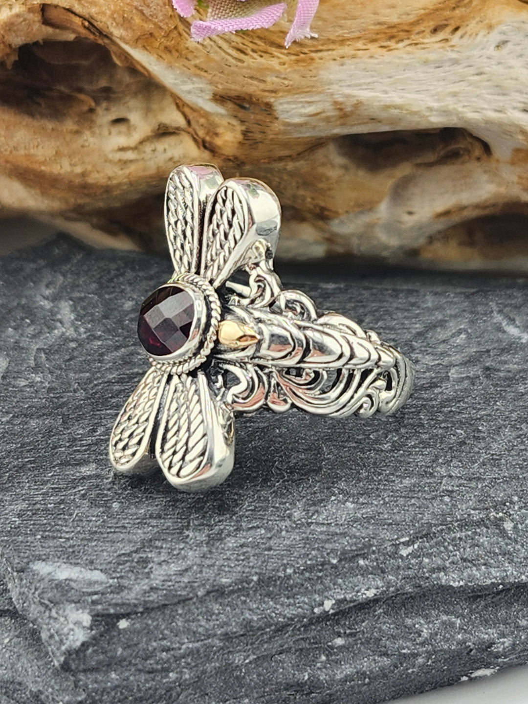 Garnet Dragonfly Ring