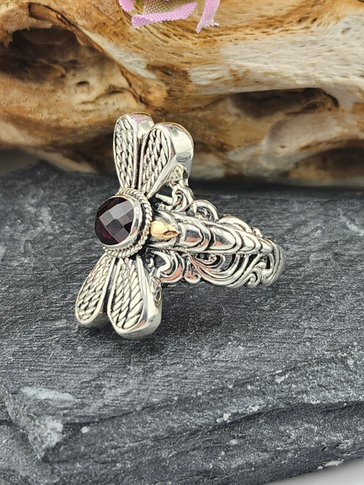 Garnet Dragonfly Ring