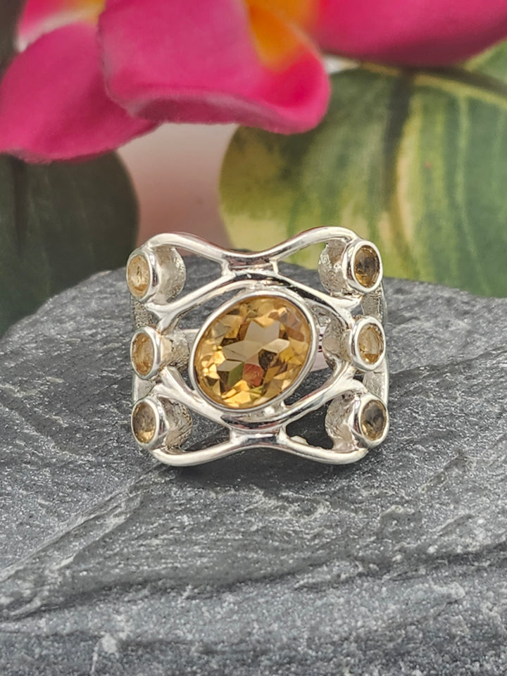 Citrine and 925 Sterling Silver Ring - Size 7
