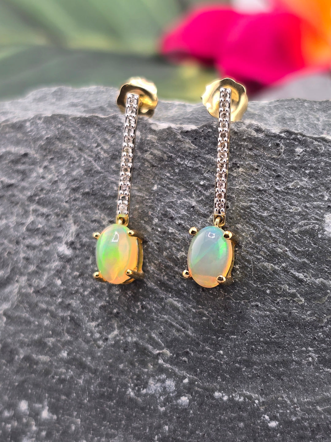10K Gold Natural Ethiopian Opal & Natural Diamonds