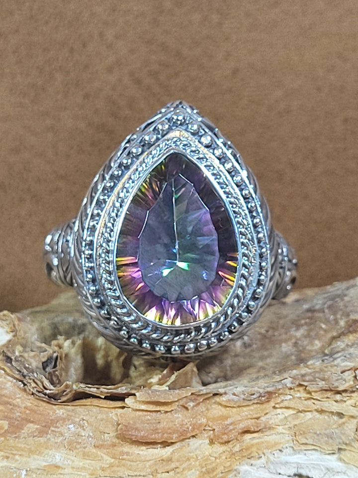 Mystic Quartz 925 Sterling Silver Ring - Size 8