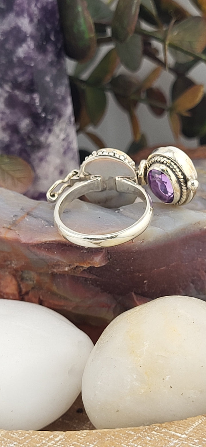 Amethyst & 925 Sterling Silver Lockett Ring Size 5¾