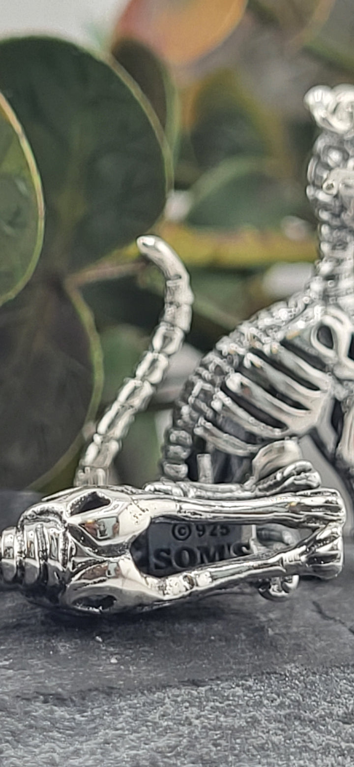 Designer SOMS 925 Sterling Silver Cat Skeleton Earrings
