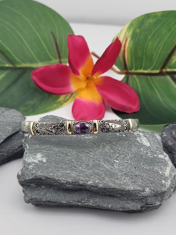 Bali 18k accented & Amethyst Cuff Bracelet