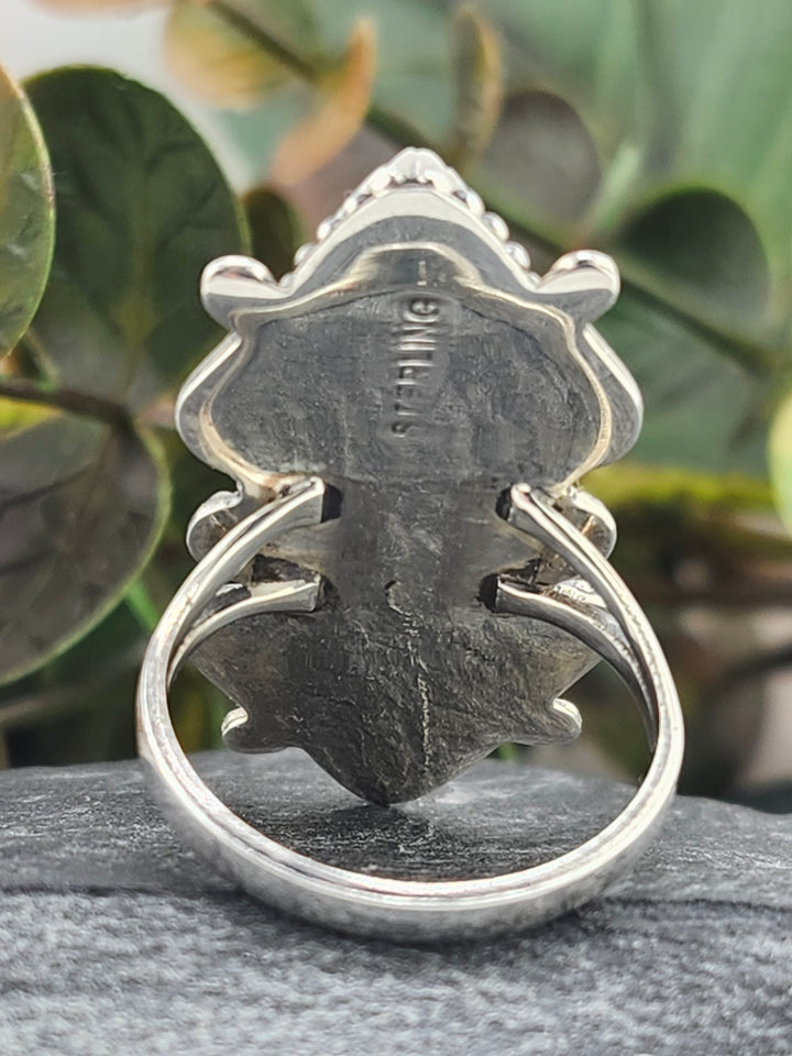 American Turquoise Triple Stone and 925 Sterling Silver Ring - Size 8.75