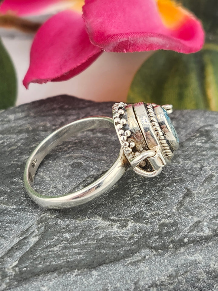 Blue Topaz and 925 Sterling Silver Locket Ring - Size 7.75