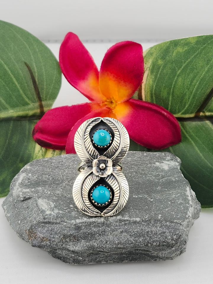 2 Stone Turquoise Ring Size 6