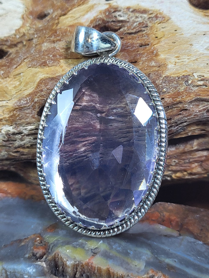 Natural Lavender Quartz 925 Sterling Silver Pendant - 1 3/4"