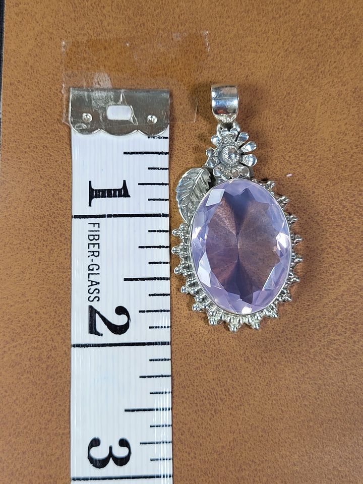 Natural Lavender Quartz 925 Sterling Silver Pendant - 2"