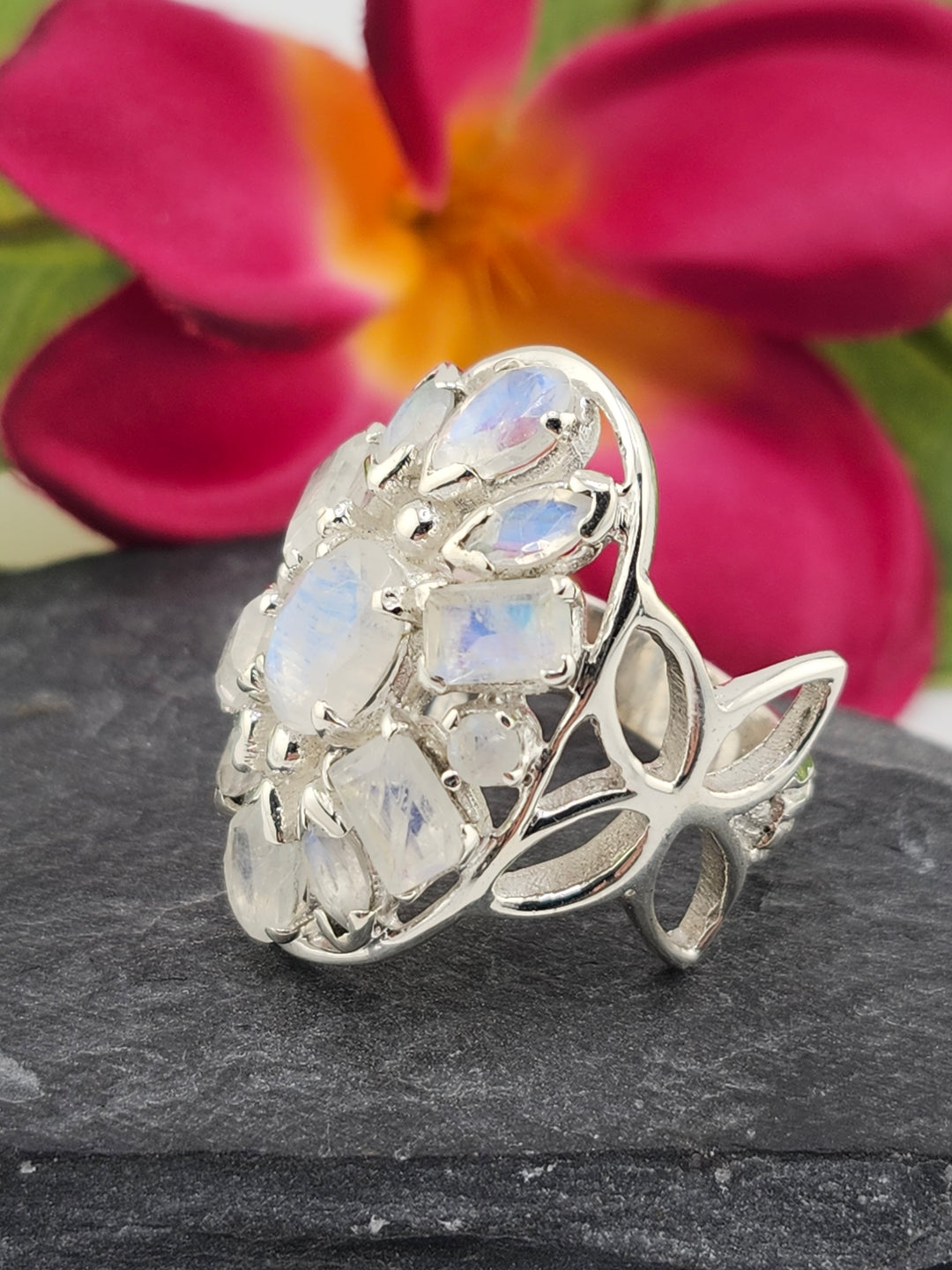 Cluster Moonstone Ring Size 9