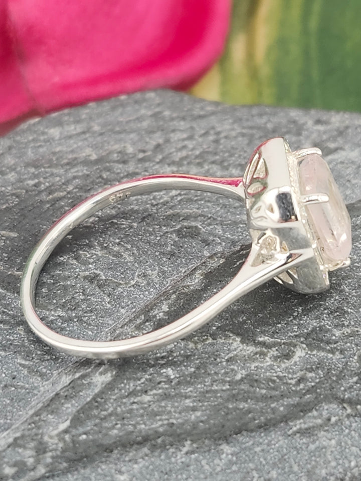 Morganite/Cubic Zirconia 925 Sterling Silver Ring - Size 8