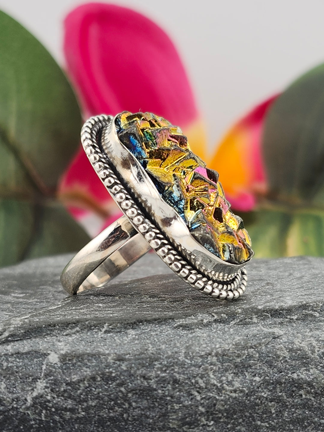 Titanium Druzy 925 Sterling Silver Ring Size 5