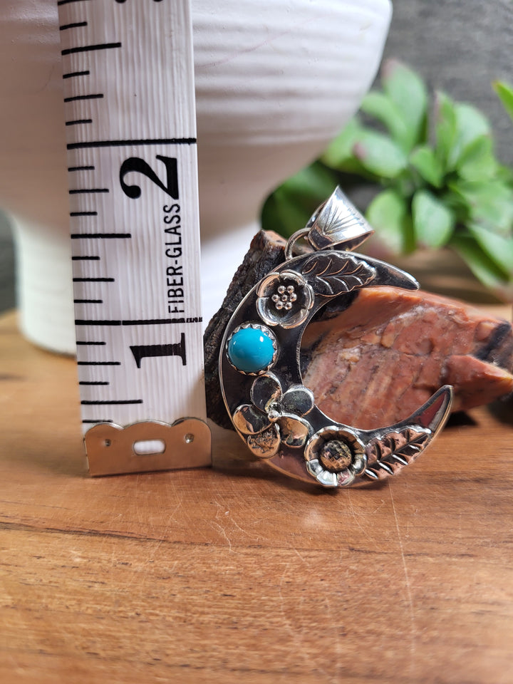 Natural Turquoise Moon Pendant 925 Sterling Silver