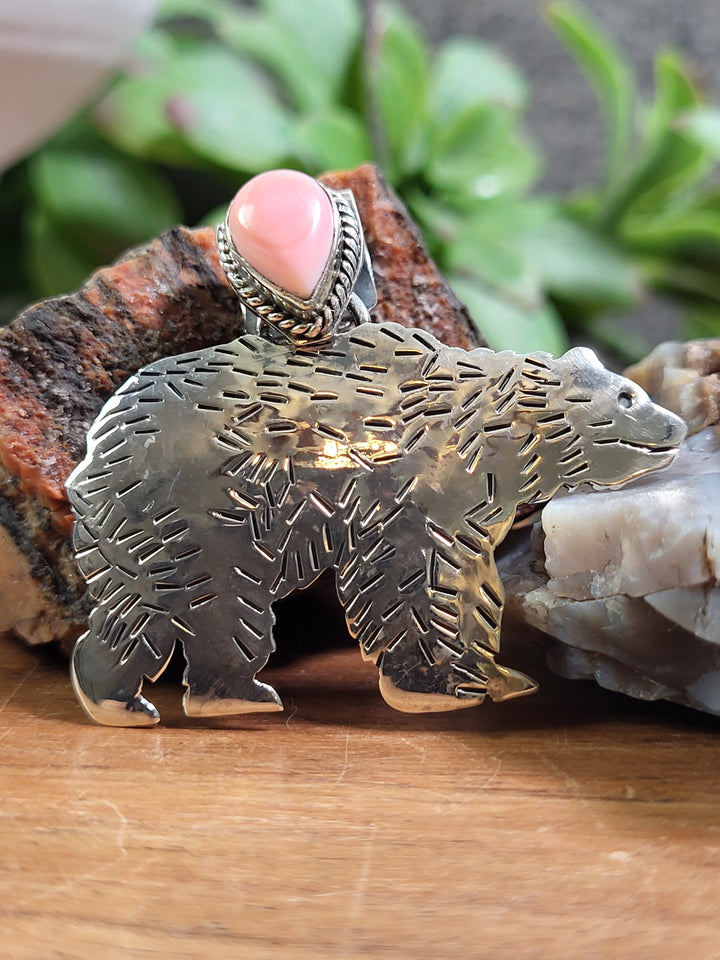 Natural Queen Conch Bear Pendant 925 Sterling Silver