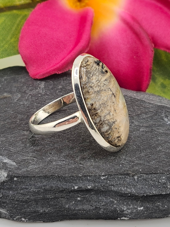 Tiger Dendritic Agate Ring & 925 Sterling Silver Size 10