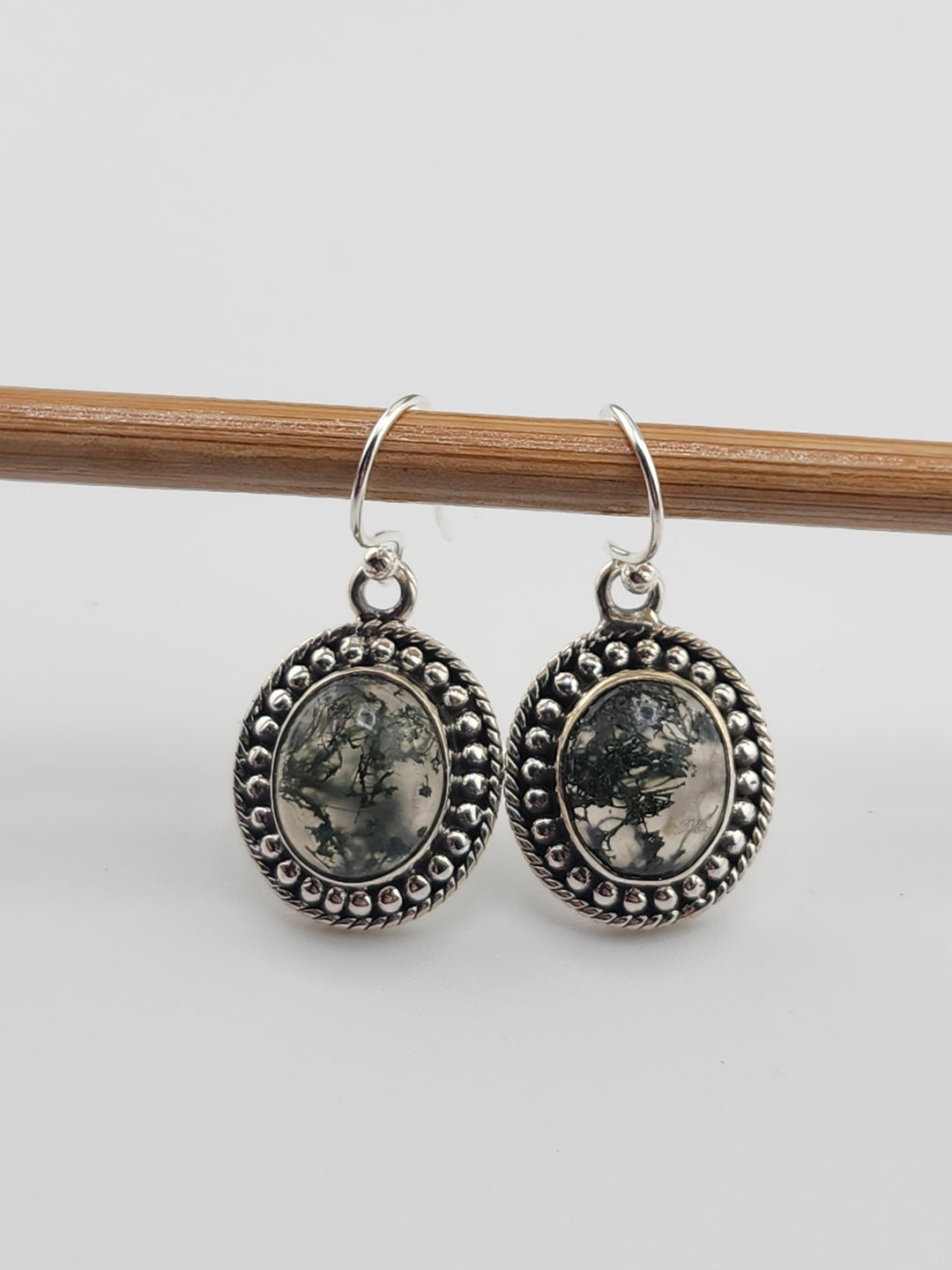 Moss Agate Oval Dangle Earrings
