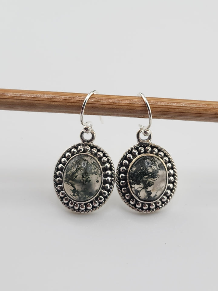 Moss Agate Oval Dangle Earrings