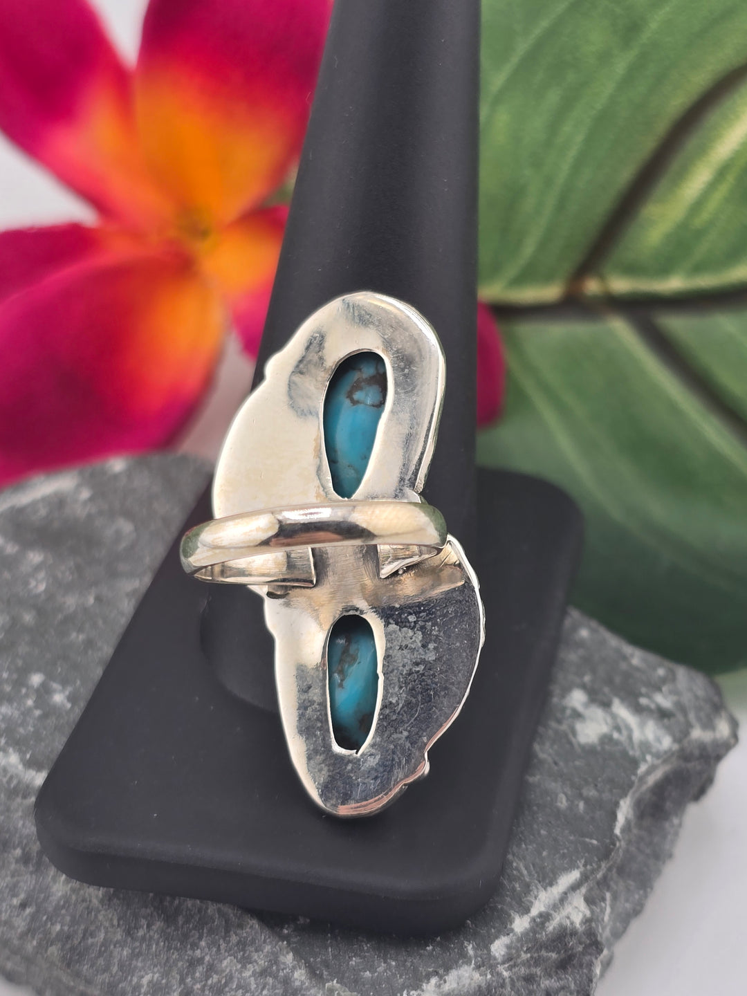 Double stone Kingman Turquoise sterling silver 925 ring size 6