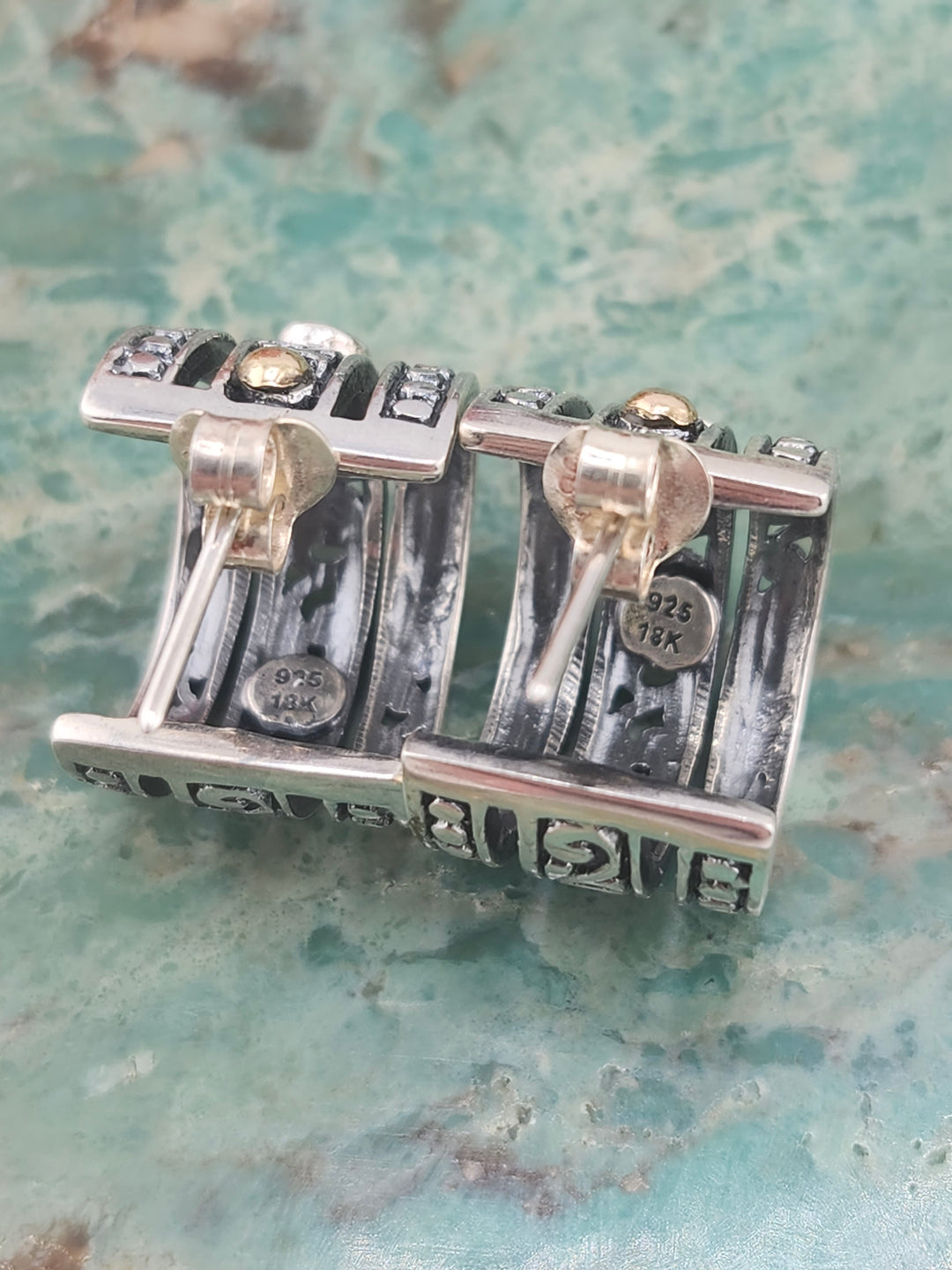 Bali 925 Sterling Silver/18k and Topaz Stud Hoop Earrings