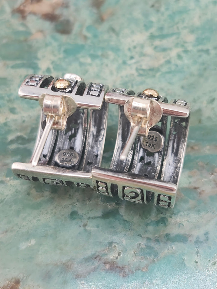 Bali 925 Sterling Silver/18k and Topaz Stud Hoop Earrings