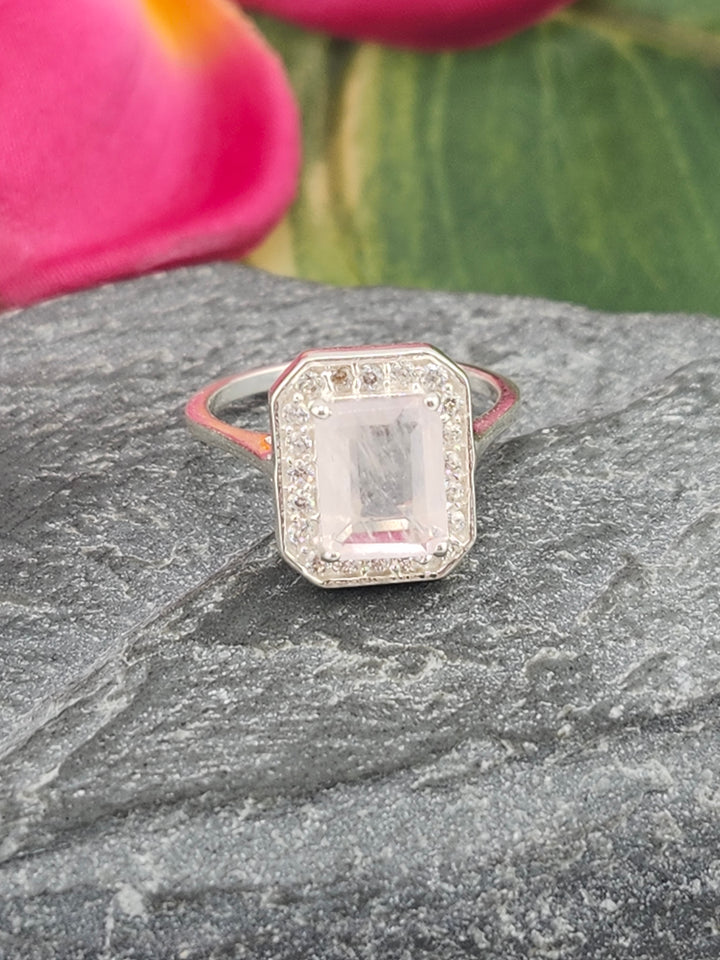 Morganite/Cubic Zirconia 925 Sterling Silver Ring - Size 4.75