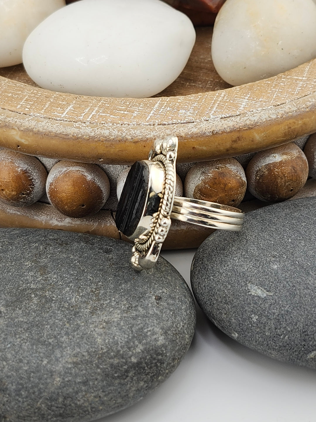 Raw Black Tourmaline 925 Sterling Silver Ring Size 7