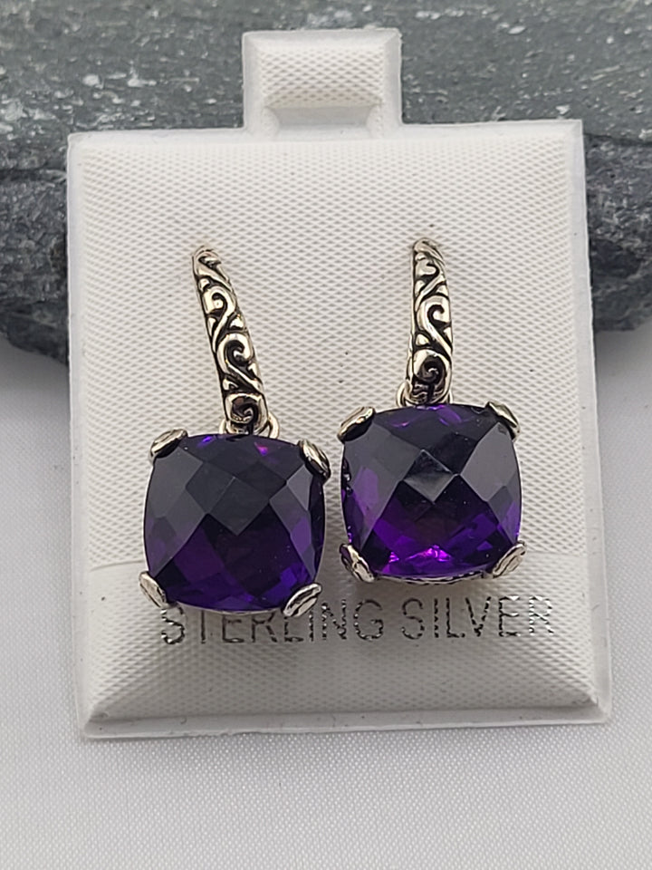 Amethyst/925 Sterling Silver Bali Dangle Earrings