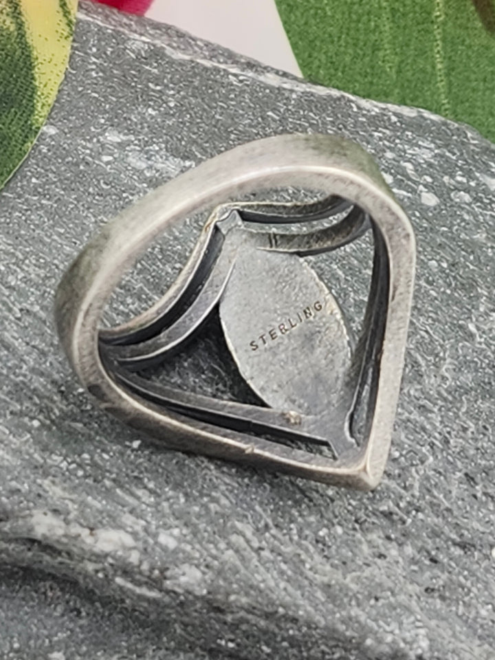 Oxidized Marquee Turquoise Ring Size 7.25