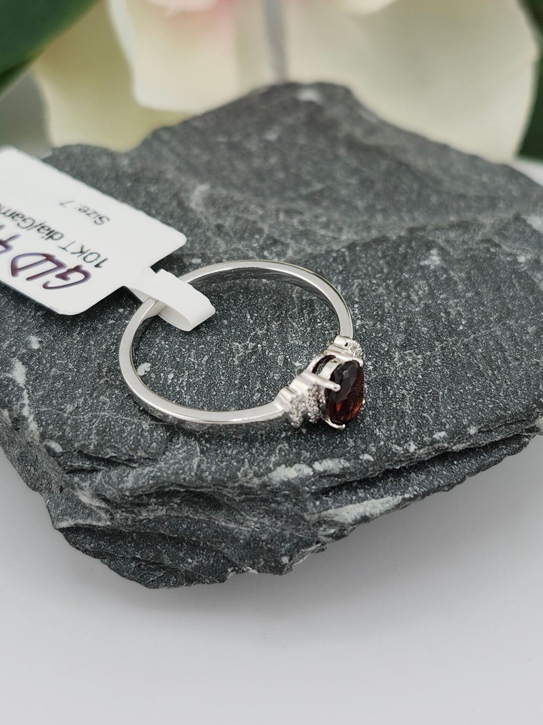 10K White Gold Diamond and Garnet Ring