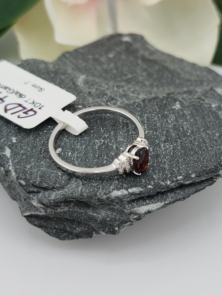 10K White Gold Diamond and Garnet Ring