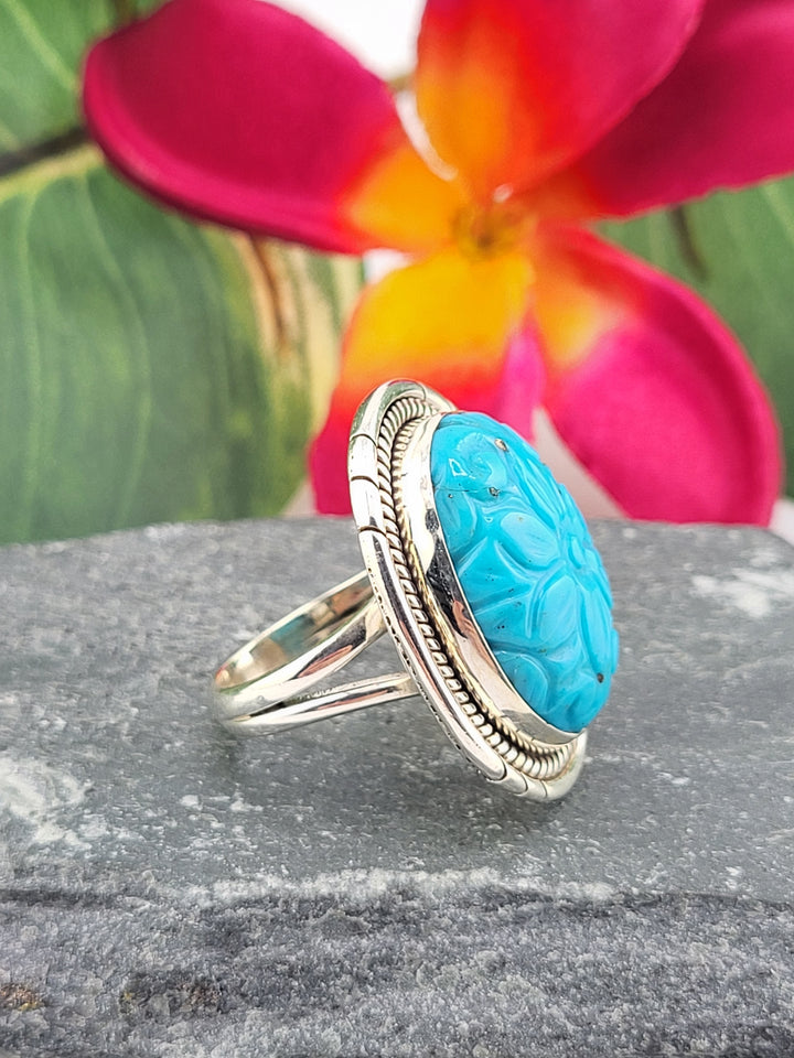 Carved Turquoise Ring Size 7