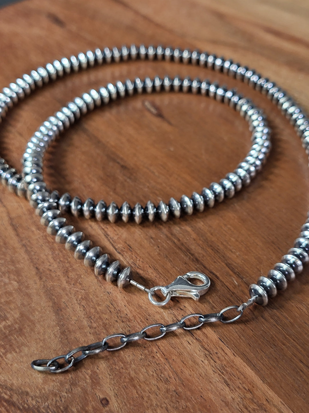 Oxidized Sterling Silver Saucer Bead Necklace 6mm 22"+2" extension