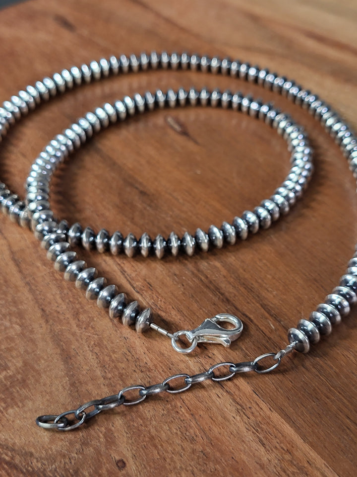 Oxidized Sterling Silver Saucer Bead Necklace 6mm 22"+2" extension