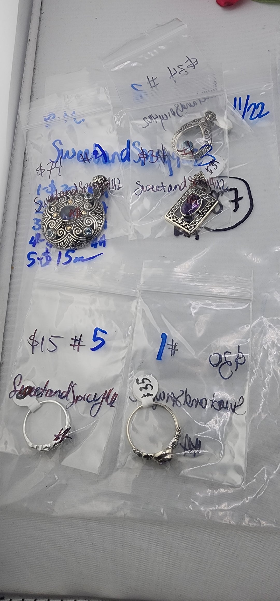 PM SHOW 48HR - RESERVED FOR: SweetandSpicy4U2 - 11/22/2025 tiktok Live Show - 5 Sterling Silver Items