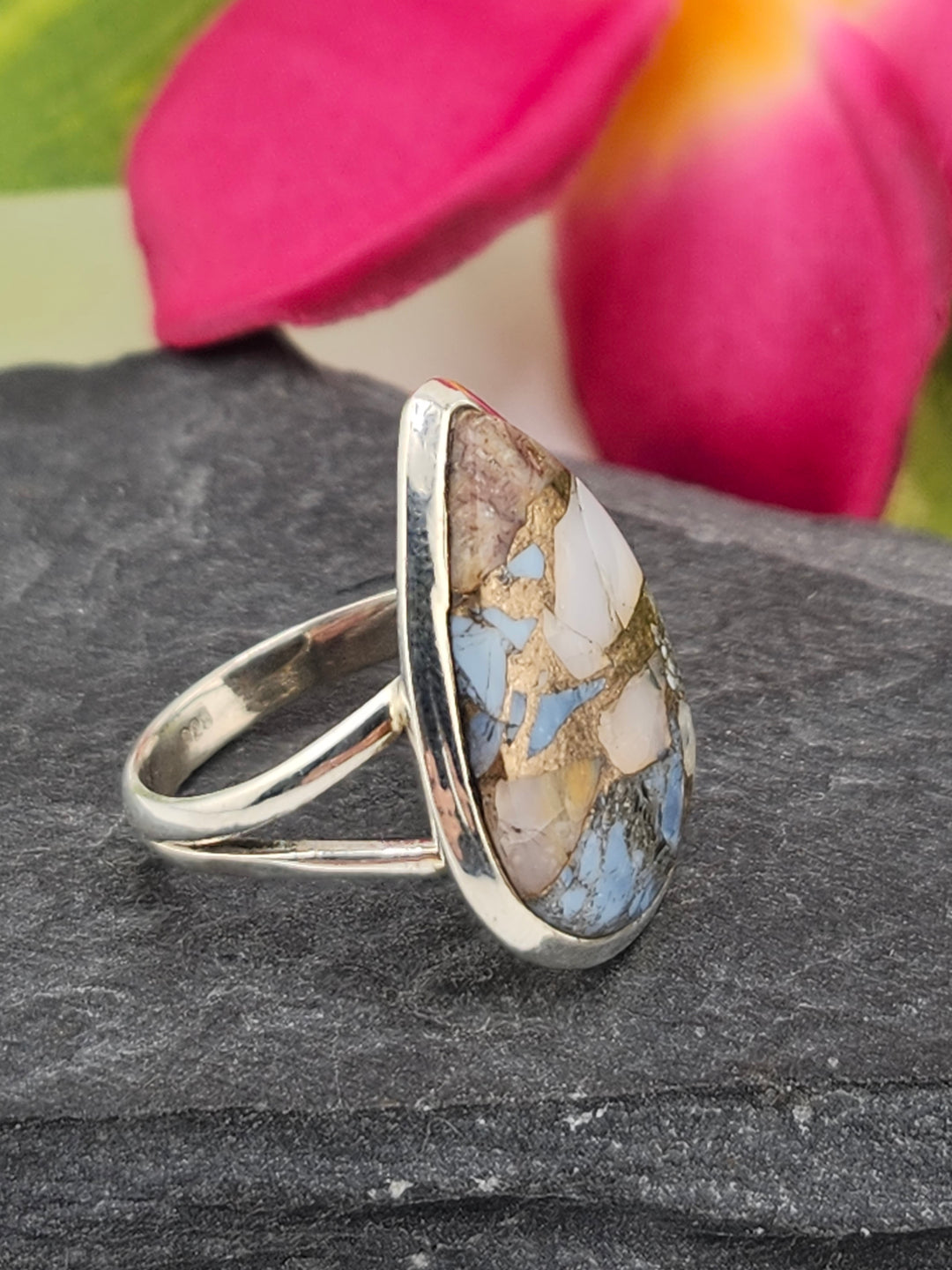 Blue & Pink Copper Opal Ring Size 6.25