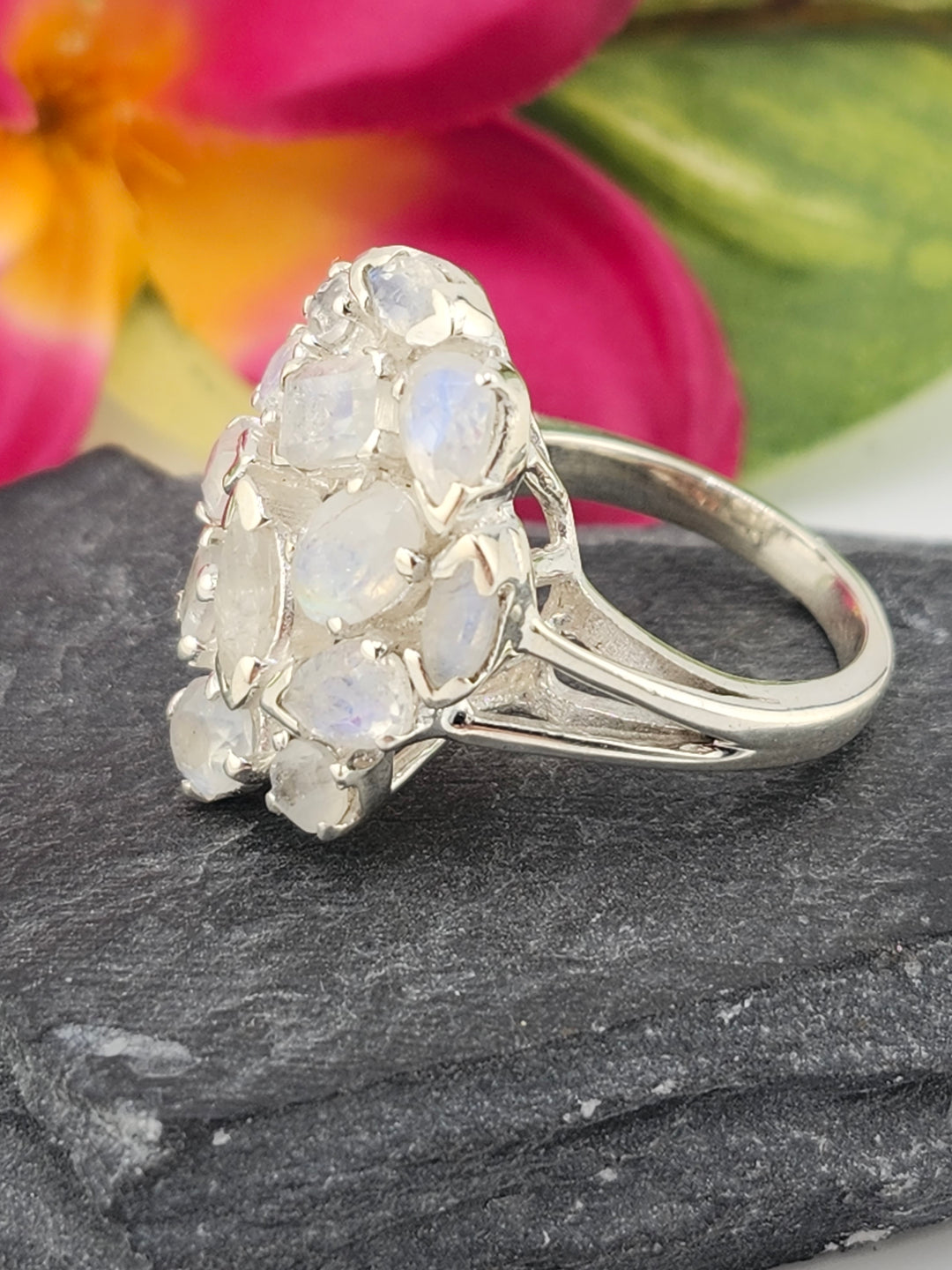 Cluster Moonstone Ring Size 8