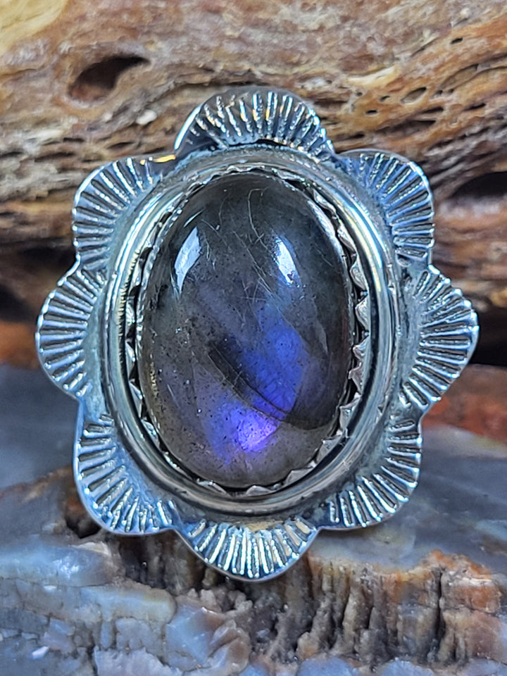 Natural Purple Labradorite 925 Sterling Silver Ring - Size 9