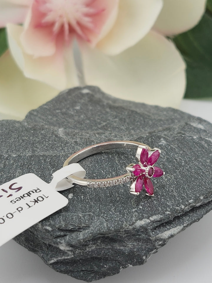 10K White Gold Diamond and Ruby Ring