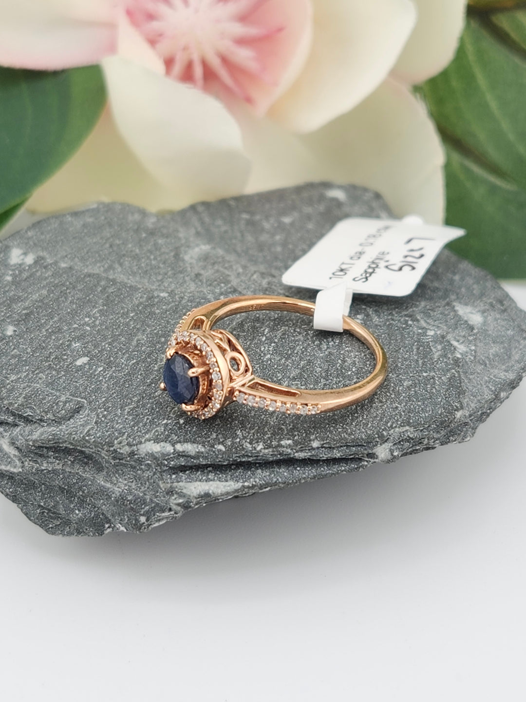 10K Rose Gold Diamond and Blue Sapphire Ring