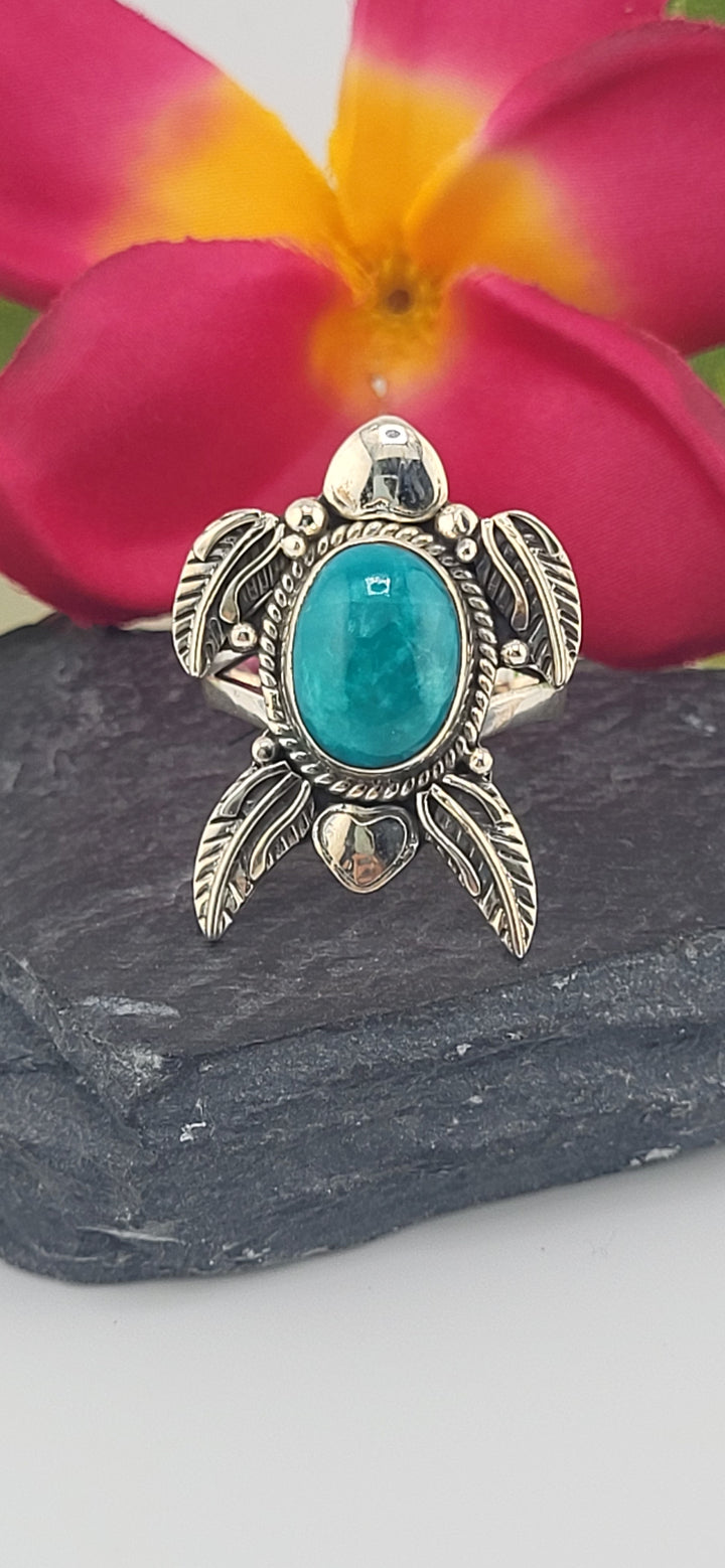 Turquoise and 925 Sterling Silver Turtle Ring Size 9