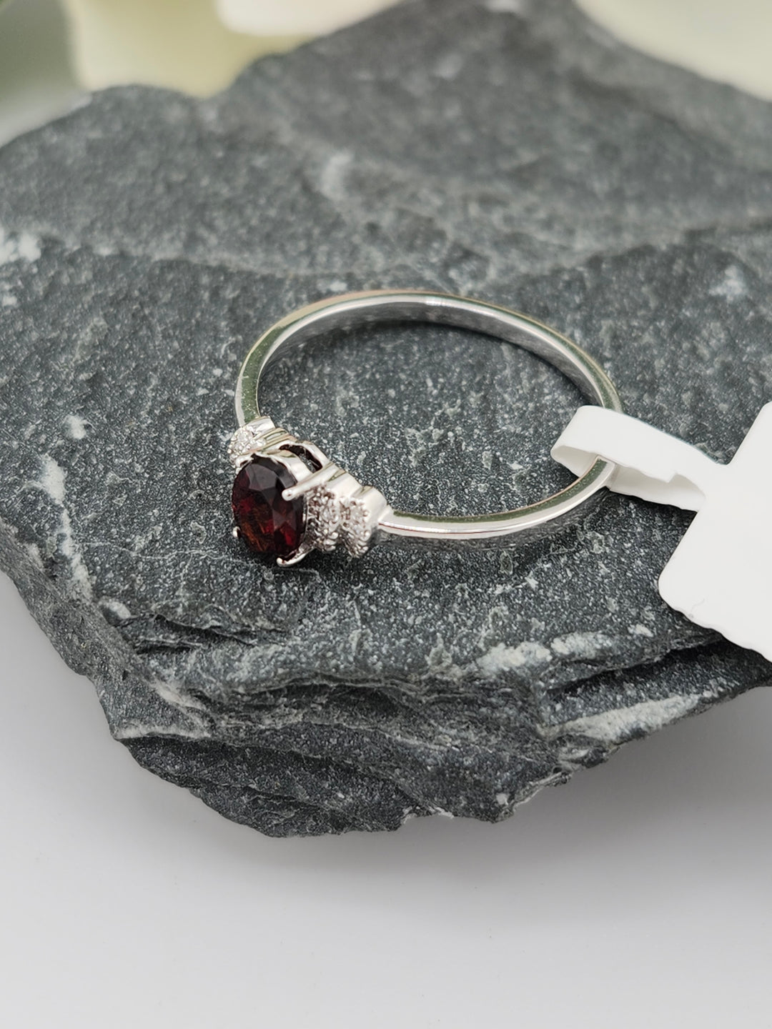10K White Gold Diamond and Garnet Ring
