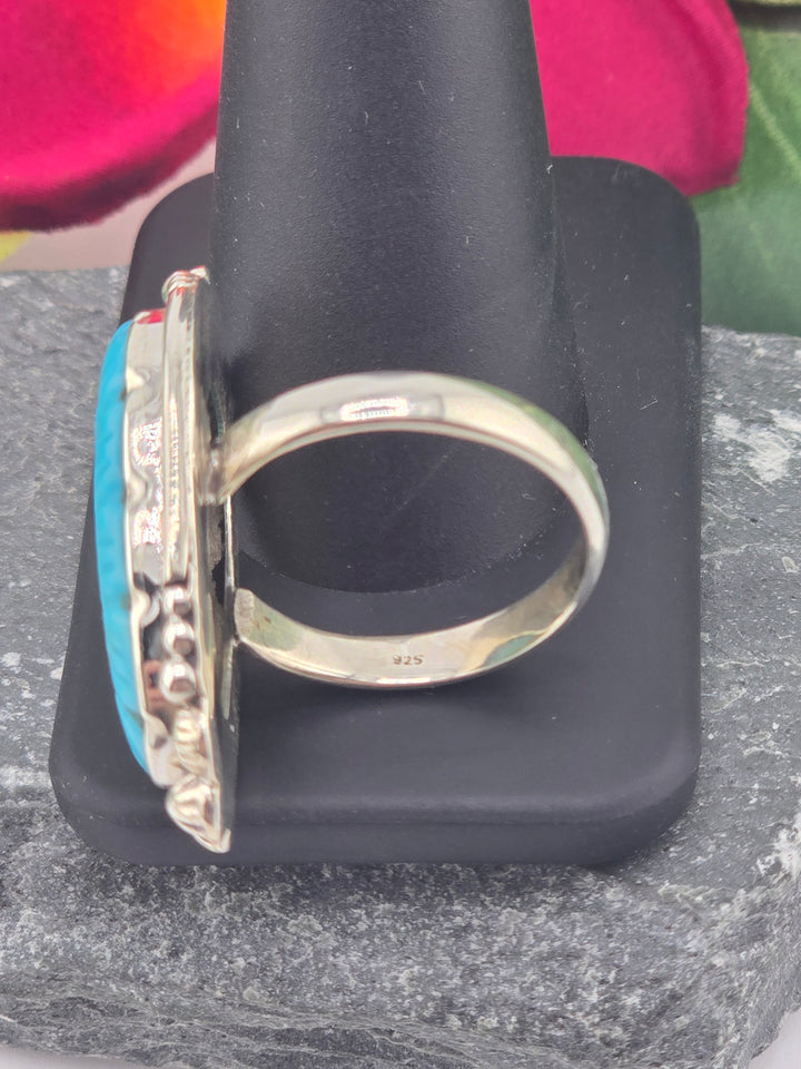 Carved American Turquoise sterling silver 925 ring size 9.5