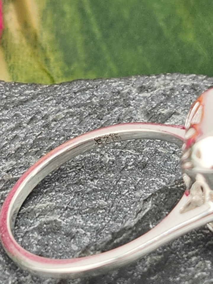 Morganite/Cubic Zirconia 925 Sterling Silver Ring - Size 4.75