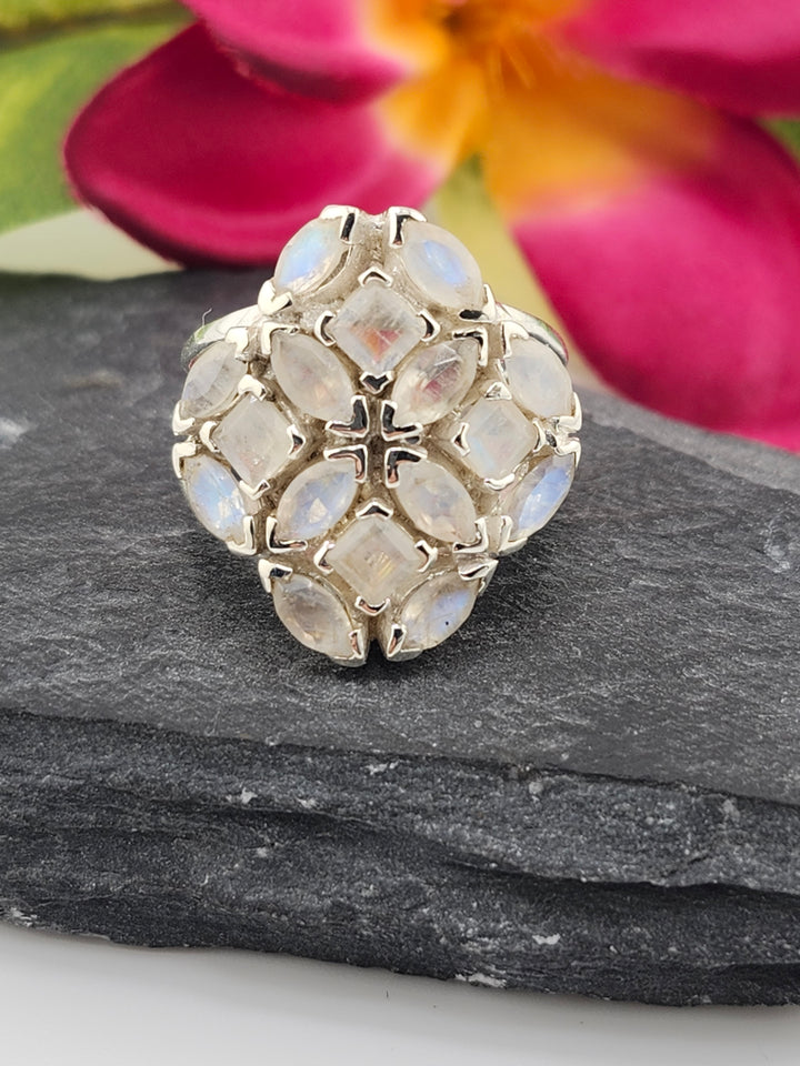 Cluster Moonstone Ring Size 6