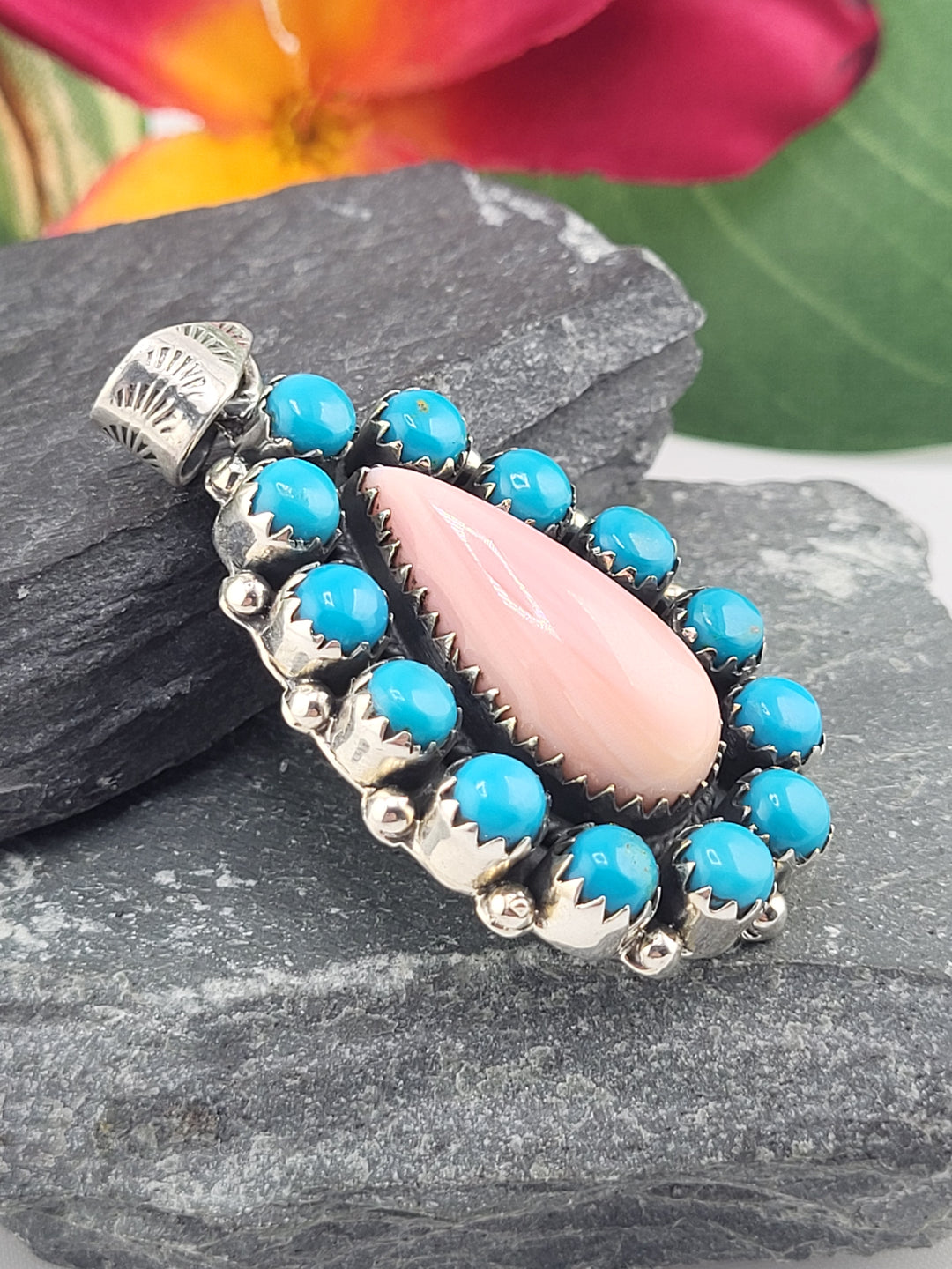 Queen Conch & Turquoise Pendant